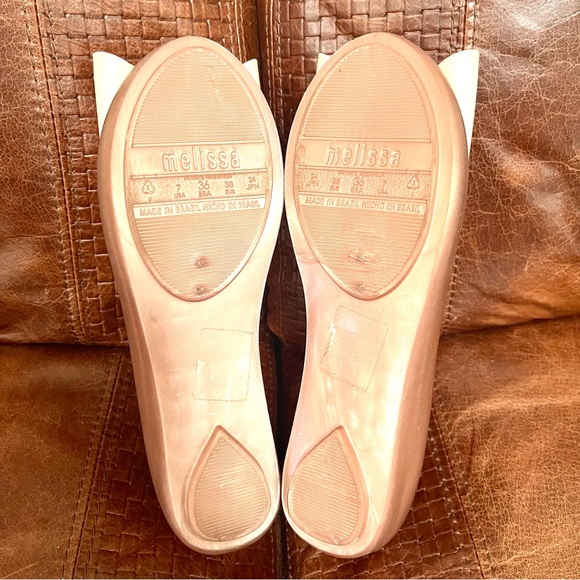 Metallic Blush Pink & Rose Gold Dusted Jelly Wedge Flats With Bow Design Detail - Picture 9 of 10